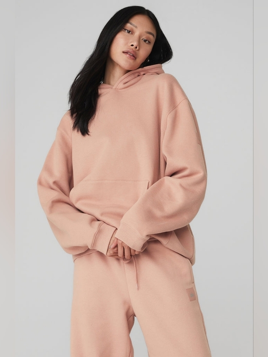 ALO Yoga Pants - Alo Yoga 2pc Renown Hoodie and Straight Leg Sweatpant in Soft Clay sz SMALL